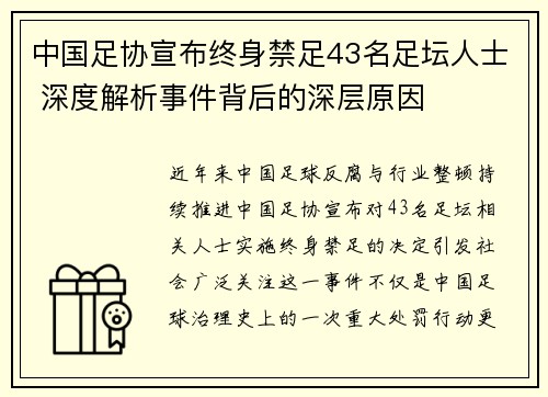 中国足协宣布终身禁足43名足坛人士 深度解析事件背后的深层原因